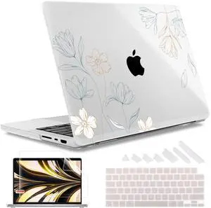 May Chen Case for M4 MacBook Pro 14 inch Case A3112 A3401 Max A3185, M3 A2918 A2992, M2 A2779 M1 A2442, 2024 2023 2022 2021 Release, Plastic Hard Shell with Keyboard Cover, Floral