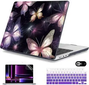 Mektron Case for MacBook Pro 14 inch 2024 2023 2021 Model M4 A3112 A3401 A3185 M3 A2918 A2992 M2 A2779 M1 A2442 Pro/Max, Plastic Hard Shell Case Cover for MacBook Pro 14", Glittering Butterfly