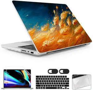 Lepeoac for MacBook Pro 16 inch Case 2021 2022 2023 2024 Release A3186 A3403 M4 A2991 M3 A2780 M2 A2485 M1 Pro/Max, Hard Shell Case with Screen Protector & Keyboard Cover, Golden Grain