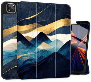 May Chen Case for iPad Pro 13-inch 2024 5th Generation M4 Chip, [Built Pencil Holder Supports Pencil 2/USB-C] Soft TPU Back Cover with Trifold Stand Support Auto Wake/Sleep, Mountain P335