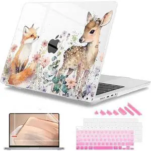 Mektron for M4 MacBook Pro 14-inch Case 2024 A3112 A3401 A3185 Fits 2023/2021 M3 A2918 A2992 M2 A2779 M1 A2442 Pro/Max, Printed Plastic Hard Shell Laptop Cover, Fox and Deer
