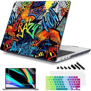 Mektron Case for 2024 MacBook Pro 16" M4 A3403 A3186 Fits M3 A2991 M2 A2780 M1 A2485 (2021/2033) Pro/Max Chips with Touch ID, Hard Shell Plastic Laptop Cover Keyboard Cover, Graffiti C134