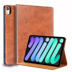 NANRUIL for Ipad Mini6 Case 8.3 inch and Mini 6th Gen 2021 Genuine Leather Cover Protective Shell,Auto Wake/Sleep.Brown