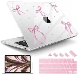 May Chen for MacBook Air 13.6 inch Case A3240 A3113 A2681 M4 M3 M2 Chip, 2025 2024 2023 2022 Release, Ultra-Thin Plastic Hard Shell Case for MacBook Air 13.6" with Retina Display, Heart & Bow