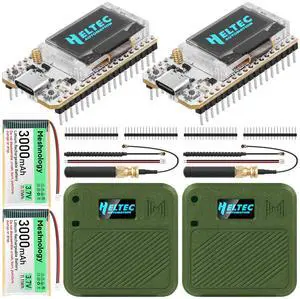 2 Pack ESP32 LoRa V3 Development Board with 915MHz Antennas + 3000mAh Battery + Meshtastic Case, ESP32-S3 SX1262 CP2102 Integrated WiFi Bluetooth OLED Display for Arduino LoRaWAN IOT (N32, Green)