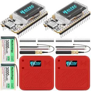2 Pack ESP32 LoRa V3 Development Board with 915MHz Antennas + 3000mAh Battery + Meshtastic Case, ESP32-S3 SX1262 CP2102 Integrated WiFi Bluetooth OLED Display for Arduino LoRaWAN IOT (N32, Red)