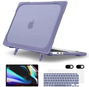 MEEgoodo for MacBook Air 13 inch Case 2021 2020 2019 2018 Release A2337 M1 A2179 A1932 with Retina & Touch ID, Heavy Duty Rugged Shockproof Plastic Hard Shell with Fold Kickstand, Lavender Gray