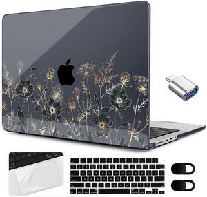MEEgoodo for M4 MacBook Pro 14 inch Case 2024 2023 2021, Laptop Hard Shell Cases Fit Model A3112/A3401/A3185/A2918/A2992/A2779/A2442 for M3 M2 M1 Pro/Max,Golden Flowers & Herbs