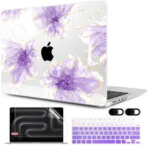 MEEgoodo Case for M4 MacBook Pro 14 inch Case 2024 2023 2021 A3112/A3401/A3185/A2918/A2992/A2779/A2442 M3 M2 M1 Pro/Max, Laptop Hard Shell Cases Compatible with MacBook Pro 14", Purple Ink Flower