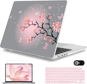 Mektron Case for MacBook Pro 14 inch 2024 2023 2021 Model M4 A3112 A3401 A3185 M3 A2918 A2992 M2 A2779 M1 A2442 Pro/Max, Plastic Hard Shell Case Cover for MacBook Pro 14", Butterfly Cherry Blossom