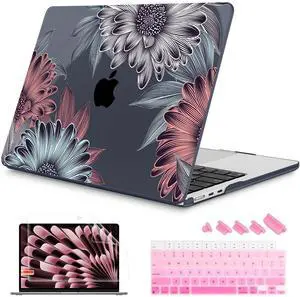 Mektron Designed for 2025/2024/2023 MacBook Air 15 INCH M4 A3241 /M3 A3114 /M2 A2941 Case, Printed Plastic Hard Shell Cover with 15.3" Liquid Retina Display Touch ID, Blooming Chrysanthemums