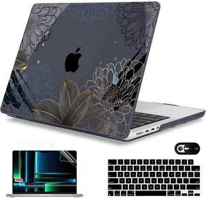 Mektron Case for MacBook Pro 16" M4 A3403 A3186 M3 A2991 M2 A2780 M1 A2485 (2021/2023/2024) Pro/Max with Touch ID, Hard Shell Plastic Laptop Cover Keyboard Cover Screen Protector, Line Chrysanthemums
