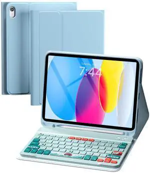iPad 11th 10th Generation Case with Keyboard - XVX 7 Colors Backlit Wireless Detachable Folio Keyboard Cover with Pencil Holder for iPad 11-inch (A16) 2025 10th Gen 10.9 Inch 2022 - Blue