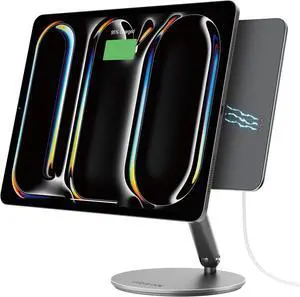 LULULOOK [Upgrade] 360deg Rotating Magnetic Wireless Charging Stand for iPad Pro 13'' M4 (2024) Only, Aluminum Alloy Foldable Holder for iPad Tablet with 1M USB-C Cable