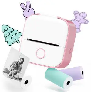 T02 Mini Sticker Printer, Instant Print Photos Printer for Kids, Portable Sticker Maker Machine with 3 Rolls Thermal Paper, Festival Gifts for Girls, for Study Notes, Photo, Travel, DIY Printing, Pink