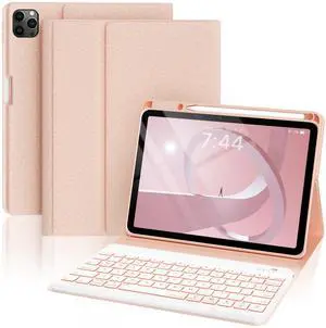 OPAKIT Air 5th/4th Pro 11 inch Case with Keyboard, 7-Color Backlit Detachable Keyboard Case with Pencil Holder, for Gen 2020/2022, Pro 4th/3rd/2nd/1st Gen, Rose Gold