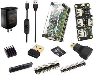 MakerSpot 4-Port Stackable USB Hub HAT for Raspberry Pi Zero W V1.3 (Pi Zero Board NOT Included) with Protector, 2.4A Power Supply, 1.5m Cable, WiFi Dongle, 16GB MicroSD Card, HDMI Adapter