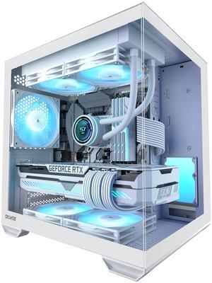 Okinos MATX PC Case, Top 240mm Radiator Support, 5 PCIe Slots for Max GPU Cooling, Extra Space for 160mm PSU & Easy Cable Management, 3x120mm ARGB Fan with Controller (Non-PWM), Type-C, Mirage 4 White
