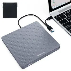 ORIGBELIE External CD DVD Drive for Laptop, USB 3.0 Type-C Ultra Slim 13mm DVD Player Portable CD DVD +/-RW Drive CD Burner Reader Writer Recorder for Desktop PC Windows 11/10/8/7 Linux Mac OS (Grey)