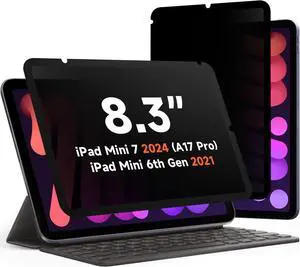 360deg Privacy Screen Protector for iPad Mini 6 8.3 2021/ Mini 7 2024 (A17 Pro), Anti Glare Blue Light 4 Way Anti Spy Screen Filter, Magicsuction Protector for 8.3" iPad (Landscape+Portrait Privacy)