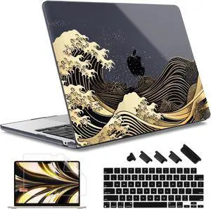 May Chen Compatible with M4 MacBook Air 15 inch Case 2025 2024 2023 A3241 A3114 M3 A2941 M2 with Liquid Retina Display & Touch ID, Plastic Hard Shell with Keyboard Cover - Black Sea Wave