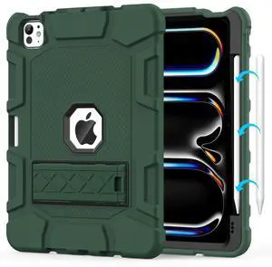 MARIWIVI Case for iPad Pro 11 inch Case 2024 (M4) with Pencil Holder, Built-in Stand Shockproof Rugged Protective Cover for iPad 11 Pro 11 inch 5th Gen (Dark Green, for iPad Pro 11" 2024)