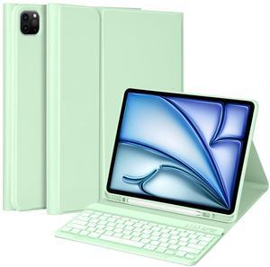 MMK For iPad Air 13 inch (M2) 2024 & For iPad Pro 12.9 Case with Keyboard, Keyboard case for iPad Pro 12.9 inch 6th 5th & iPad Air 13 inch, Backlit Bluetooth Wireless Keyboard with Pencil Holder,Green