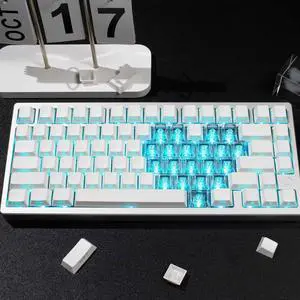 Mintcaps Keyboard Keycaps - 151keys White Shine Through Keycaps and Clear Transparent Key caps, 75 Percent Doubleshot PBT Side Printed Keycap for Mechanical Gaming Keyboards