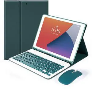 Nsyee Keyboard Case for iPad 9th 8th 7th Generation 10.2 Inch, Detachable Bluetooth Keyboard Case with Pencil Holder and Mouse for iPad 9th/8th/7th & iPads Air 3rd 10.5"/iPads Pro 10.5", Green