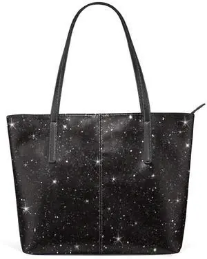 MochaDD Black Laptop Tote Bag,Dark Black Glitter Sparkle Laptop Tote Bag, Woman Laptop Organizer Bag Teacher Work Purse -11.8 inch X 11.0 inch-1126