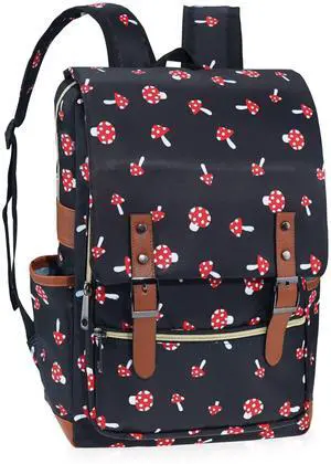 MCWTH Mushroom School Backpack for Girls Women, 15.6 inch Laptop Backpacks Bookbags for College Travel