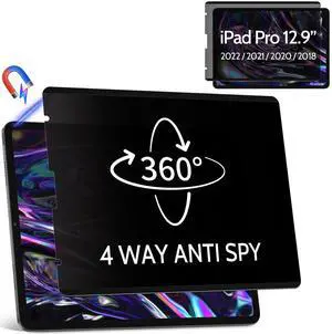 360deg 4 Way Magnetic Privacy Filter for iPad Pro 12.9 Inch 2018 2020 2021 2022, Removable Anti-Glare Blue Light Matte Privacy Screen Protector, Anti-Scratch, Bubble-Free, Reusable