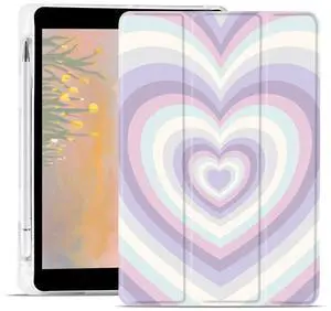 JOYLAND Love Heart Case for 10.9 Inch iPad Air 4 2020/iPad Air 5 2022 with Pencil Holder, Fashion Foldable Smart Stand Back Cover, Auto Wake/Sleep Shockproof Protective for iCase