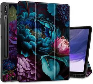MEEgoodo Case for Samsung Galaxy Tab S8 Plus 2022/S7 FE 2021/S7 Plus 2020 12.4 inch Cover,Tablet Cases with Folding Stand+Soft TPU Back Shell + Smart Auto Wake/Sleep, Beautiful Fantasy Flower