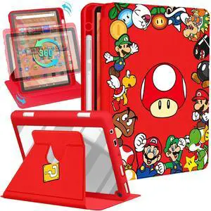 Petonist Rotate Case for  Kindle Fire HD 10 for Girls - Kids Girly Women Cute Cartoon Kawaii Design Covers,360 Degree Rotating Folio Stand Pencil Holder,Red Mush