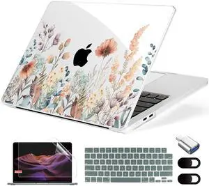 MecBevia Compatible with MacBook Air 13.6 inch Case, M4 A3240/M3 A3113/M2 A2681 (Released 2025 to 2022), Hard Shell, Keyboard Cover, Screen Protector, Webcam Cover & Type-C Adapter, Abstract Flower