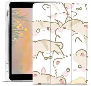 JOYLAND Cute Cartoon Hamster Pad Case for iPad Pro 2022/2021/2020/2018 11 Inch with Pencil Holder, Trendy Smart Stand Foldable Leather Protective Cover, Auto Wake/Sleep