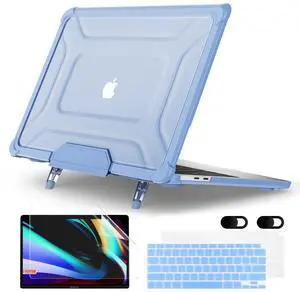 MEEgoodo Case for MacBook Air 13 inch 2021 2020 2019 2018 A2337 M1 A2179 A1932 with Heavy Duty Rugged Shockproof,Laptop Hard Shell Case with TPU Hard Frame &Fold Kickstand & Connection Design,Sky Blue