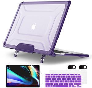 MEEgoodo Case for MacBook Air 13 inch 2021 2020 2019 2018 A2337 M1 A2179 A1932 with Heavy Duty Rugged Shockproof,Laptop Hard Shell Case with TPU Hard Frame & Fold Kickstand & Connection Design, Purple