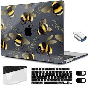 MEEgoodo Case for MacBook Air 15 inch M4/M3/M2 2025 2024 2023, Case Fit Model (A3241/A3114/A2941) for MacBook Air 15-inch, Laptop with Keyboard & Camera Cover & OTG Adapter, Bumblebee & Leaves