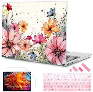 Mektron Case for 13.5" Microsoft Surface Laptop 5/4/3 with Metal Palm Rest Model 1951/1868, 2019/2021/2022 Release Plastic Hard Shell Cover with Screen Protector + Keyboard Cover, Colorful Floral