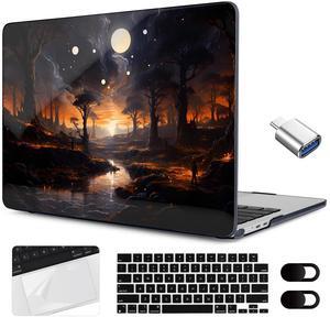MEEgoodo Case for MacBook Air 15 inch M4/M3/M2 2025 2024 2023, Case Fit Model (A3241/A3114/A2941) for MacBook Air 15-inch, Laptop with Keyboard & Camera Cover & OTG Adapter, Fantasy Night Landscape