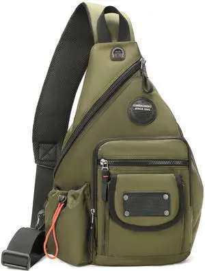 NICGID Sling Bag Backpack, 13.3'' 14.1'' Laptop Bag Crossbody Shoulder Chest Backpacks Travel Outdoors for Men Women (Army green-2555, 14.1-Inch)