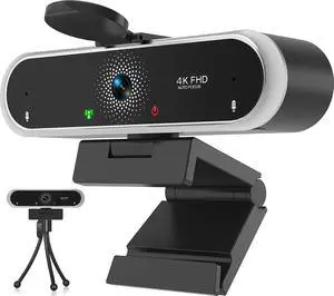 NIVEOLI Webcam 4K with Microphone and Webcam Cover Plug and Play with Auto Light Correction for Laptop PC Desktop for Live Streaming Video Call Conference Online Lessons Game