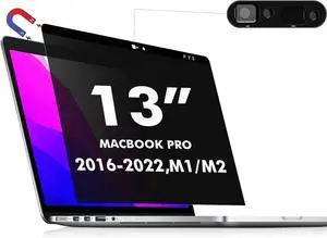 PYS Privacy Screen for MacBook Pro 13.3 Inch Laptop (2016-2022 M1/M2) - Magnetic Anti-Spy Security Filter with Webcam Cover Slider, Easy On/Off & Touch Bar Compatibility for MacBook Pro 13 inch Laptop