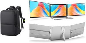 Oiiwak 16" FHD 1200P Frameless Al Alloy Triple Screen Laptop Monitor Extender, 17.3 Inch Travel Laptop Backpack