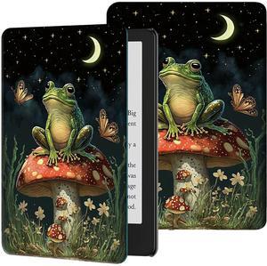 Rossy Case for 6" All-New Kindle 11th Generation 2022 Release (ONLY Fit 6 inch Basic Kindle Case 2022) Slim PU Leather Adjustable Stand Smart Cover with Auto Wake/Sleep,Mushroom Frog
