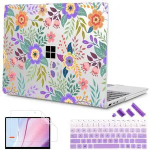 Mektron Case for 13.5" Microsoft Surface Laptop 5/4/3 with Metal Palm Rest Model 1951/1868, 2019/2021/2022 Release Plastic Hard Shell Cover with Screen Protector + Keyboard Cover, Colorful Floral C139