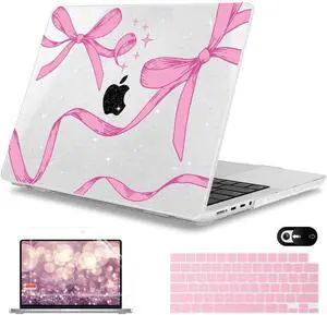 Mektron Case for MacBook Pro 14 inch 2024 2023 2021 Model M4 A3112 A3401 A3185 M3 A2918 A2992 M2 A2779 M1A2442 Pro/Max, Plastic Hard Shell Case Cover for MacBook Pro 14" with Touch ID, Pink Bows C246
