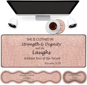 4 in 1 Mouse Pad Combo, Large Gaming Mouse Pad + Keyboard Support + Mouse Rest + Coaster, Table Pad with Stitched Edge Memory Foam Ergonomic Wrist Pad Set, Proverbs 31:25 Leopard Star 4 in 1 Mouse Pad Combo, Large Gaming Mouse Pad + Keyboard Support + Mouse Rest + Coaster, Table Pad with Stitched Edge Memory Foam Ergonomic Wrist Pad Set, Proverbs 31:25 Leopard Star